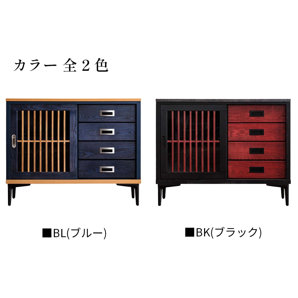 H24K40 和モダン 蒔絵調 花鳥文 サイドボード キャビネット 黒塗り 息吹】 サイドボード90_Black – 浅川木工株式会社